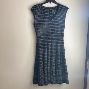 Anthropologie Taylor gray black fit and flare dark academia woven mini dress 2